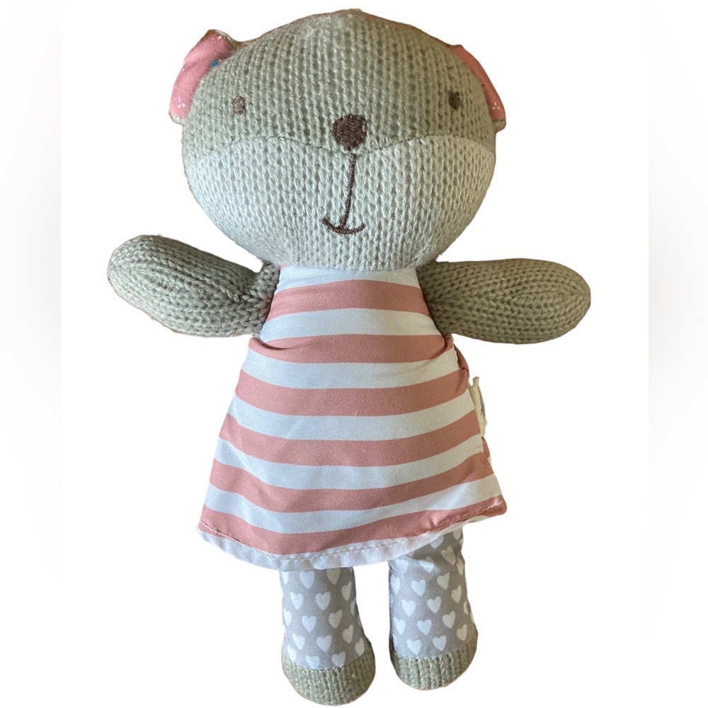 Storki Bear Stuffed Plush Rattle Pink White Striped 9.5" Knit Baby Toy‎ 2018